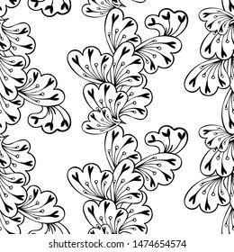 Abstract black and white floral pattern on a white background. Seamless pattern.