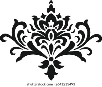 Abstract black and white floral pattern with decorative vintage ornaments, swirls, and leaf elements for a stylish retro design