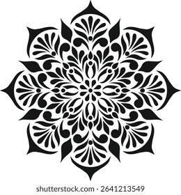 Abstract black and white floral pattern with decorative vintage ornaments, swirls, and leaf elements for a stylish retro design