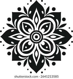 Abstract black and white floral pattern with decorative vintage ornaments, swirls, and leaf elements for a stylish retro design