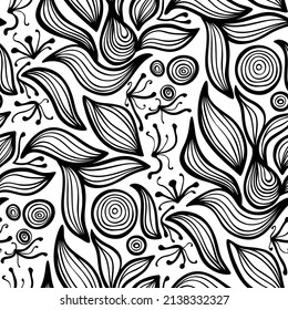 Abstract black and white floral seamless pattern