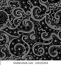 Abstract black and white floral vector seamless texture 