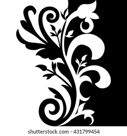 Abstract Black & White Floral Vector. Monochrome Background
