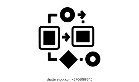 Abstract black and white flowchart symbols representing a process or decision,making steps with arrows.