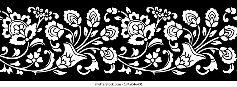 Abstract black and white  flower border pattern