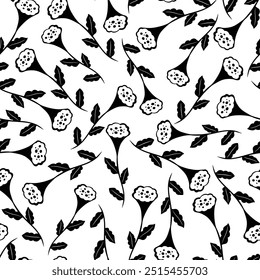 Abstract black and white flowers vector pattern design