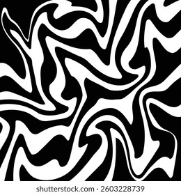 Abstract Black and White Fluid Marble Pattern – Modern Optical Illusion Design - Liquid