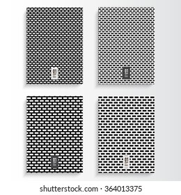 Abstract black and white flyer or book cover design set with brick wall pattern background and your text 
