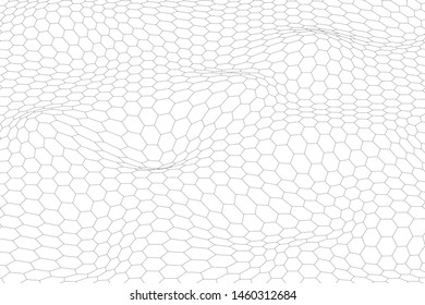 Abstract black and white futuristic 3D map. 3D space landscape background. Vector grid. The hi-tech style.