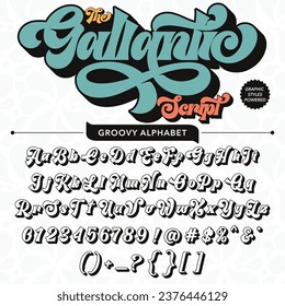 Abstrakt schwarz-weiß das Galantik-Skript Retro Font-Vorlage