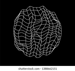 Abstract black and white generative art background with glitched wireframe of sphere. Conceptual illustration of high-tech/ cyberpunk technologies of future/ virtual reality.