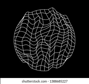 Abstract black and white generative art background with glitched wireframe of sphere. Conceptual illustration of high-tech/ cyberpunk technologies of future/ virtual reality.