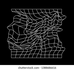 Abstract black and white generative art background with glitched grid wireframe. Conceptual illustration of high-tech/ cyberpunk technologies of future/ virtual reality.