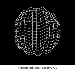 Abstract black and white generative art background with glitched wireframe of sphere. Conceptual illustration of high-tech/ cyberpunk technologies of future/ virtual reality.
