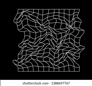 Abstract black and white generative art background with glitched grid wireframe. Conceptual illustration of high-tech/ cyberpunk technologies of future/ virtual reality.