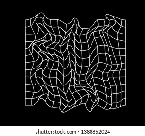 Abstract black and white generative art background with glitched grid wireframe. Conceptual illustration of high-tech/ cyberpunk technologies of future/ virtual reality.
