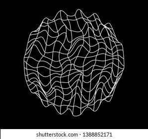 Abstract black and white generative art background with glitched wireframe of sphere. Conceptual illustration of high-tech/ cyberpunk technologies of future/ virtual reality.