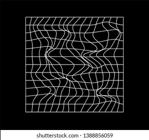 Abstract black and white generative art background with glitched grid wireframe. Conceptual illustration of high-tech/ cyberpunk technologies of future/ virtual reality.