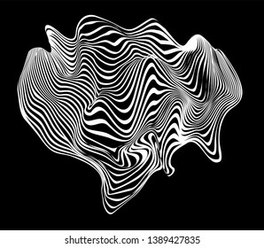 Abstract black and white generative art background with glitched grid wireframe. Conceptual illustration of high-tech/ cyberpunk technologies of future/ virtual reality.