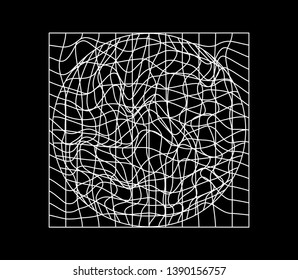 Abstract black and white generative art background with glitched grid wireframe. Conceptual illustration of high-tech/ cyberpunk technologies of future/ virtual reality.