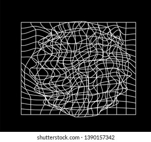 Abstract black and white generative art background with glitched grid wireframe. Conceptual illustration of high-tech/ cyberpunk technologies of future/ virtual reality.
