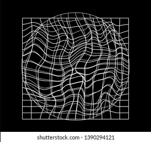 Abstract black and white generative art background with glitched grid wireframe. Conceptual illustration of high-tech/ cyberpunk technologies of future/ virtual reality.