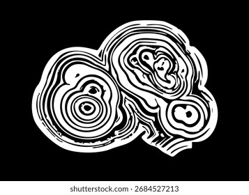 Abstrakte Schwarz-Weiß-Geode-Slice-Illustration mit konzentrischen Kreisschichten