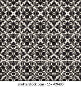 Abstract black and white geometric background, embroidery ornament, vector seamless pattern