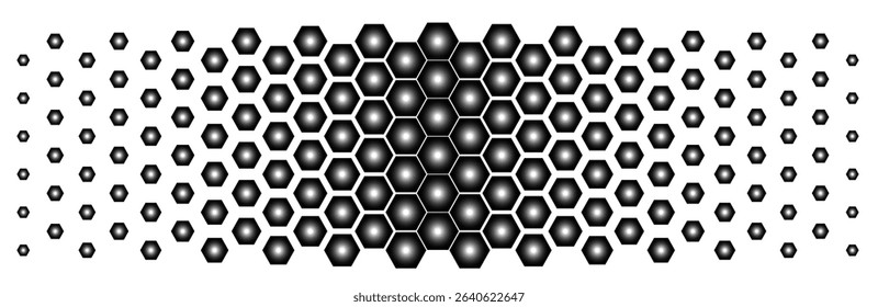 Abstract black and white geometric background pattern. Hexagon pattern with gradation. Separate layers with the ability to edit. Halftone hexagon retro simple pattern. Vector honeycomb.