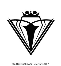 Abstract black and white geometric crown design.