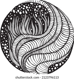 Abstract Black And White geometric design Ink line art illustration