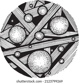 Abstract Black And White geometric design Ink line art illustration