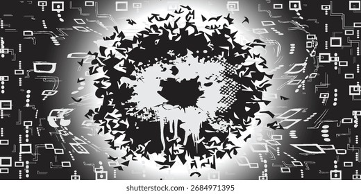 Explosión geométrica Abstractas en blanco y negro con líneas punteadas a
