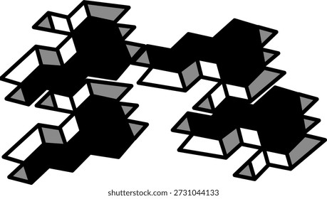 Ilusión geométrica Abstractas en blanco y negro con repetidas Formas 3D que forman una estructura imposible, diseño minimalista moderno para fondos de arte conceptual