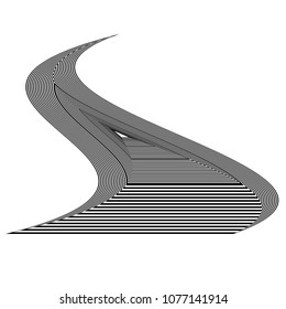 Abstract black and white geometric object. Geometric pattern with visual distortion effect. Optical illusion. Op art. Isolated on white background.