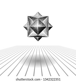 Abstract Black and White Geometric Object. Polygonal Template of Star. Halftone Dots Design Element. Vector 3D. Illustration