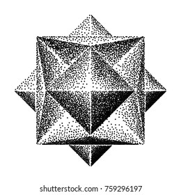 Abstract Black and White Geometric Object. Eight-Pointed Template of Star. Halftone Dots Design Element. Vector 3D. Illustration