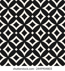 Abstractas adorno geométrico en blanco y negro. Patrón simple sin costuras de Vector con diamantes, líneas curvas, rejilla, celosía, repetición de azulejos. Elegante fondo de estilo oriental. Textura monocroma, diseño geo