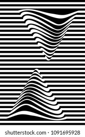 Abstract Black and White Geometric Pattern with Stripes and Waves. Optical Psychedelic Illusion. Wicker Structural Texture. Vector Illustration