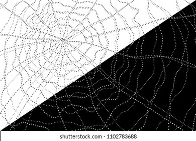 Abstract Black and White Geometric Pattern with Web of Spider. The Halloween Symbol. Wicker Structural Texture. Vector Illustration