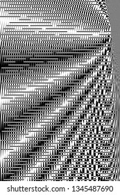 Abstract Black and White Geometric Pattern with Metallic Grid. Spotted Optical Psychedelic Illusion. Vector. 3D Illustration