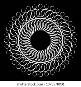 Abstract Black and White Geometric Pattern with Circles. Spiral Circular Ornament. Contrasty Optical Psychedelic Illusion. Vector. 3D Illustration