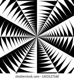 Abstract Black and White Geometric Pattern with Circles. Spiral Optical Psychedelic Illusion. Striped Wicker Texture. Vector. 3D Illustration