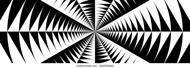 Abstract Black and White Geometric Pattern with Circles. Spiral Optical Psychedelic Illusion. Striped Wicker Texture. Vector. 3D Illustration