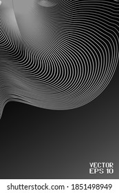 Abstract Black and White Geometric Pattern with Waves. Striped Spiral Texture. Hypnotic Psychedelic Illusion. Vector.3D Illustration