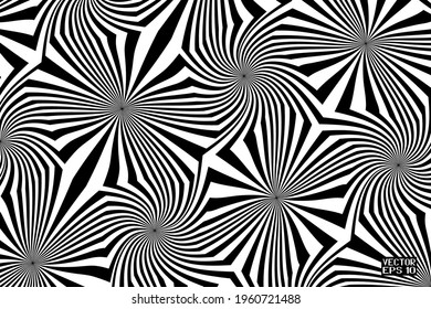 Abstract Black and White Geometric Pattern with Stripes. Contrasty Optical Psychedelic Illusion. Starlike Wicker Texture. Vector Illustration