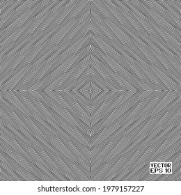 Abstract Black and White Geometric Pattern with Stripes. Optical Psychedelic Illusion. Entwined Structural Texture. Vector Illustration