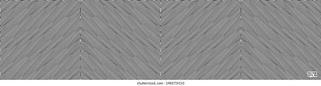 Abstract Black and White Geometric Pattern with Stripes. Optical Psychedelic Illusion. Entwined Structural Texture. Vector Illustration