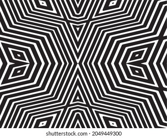  Resumen del patrón geométrico en blanco y negro con rayas.Efecto de ilusión óptica. Baldosa geométrica en op art. Diseño futurista y vibrante,Fondo vectorial de ilustraciones.puede ser para su diseño usado.