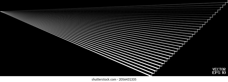 Abstract Black and White Geometric Pattern with Staircase. Striped Structural Texture of Stairs Perspective. Vector. 3D Illustration